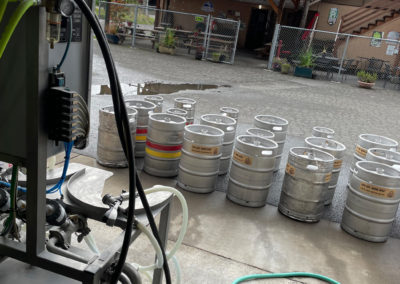 Kegs all lined up for washing